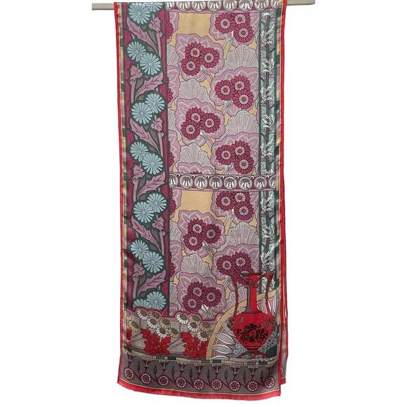 Oscar de la Renta Silk Scarf Womens Asian Multi-Color Floral Pattern VINTAGE - Picture 2 of 6